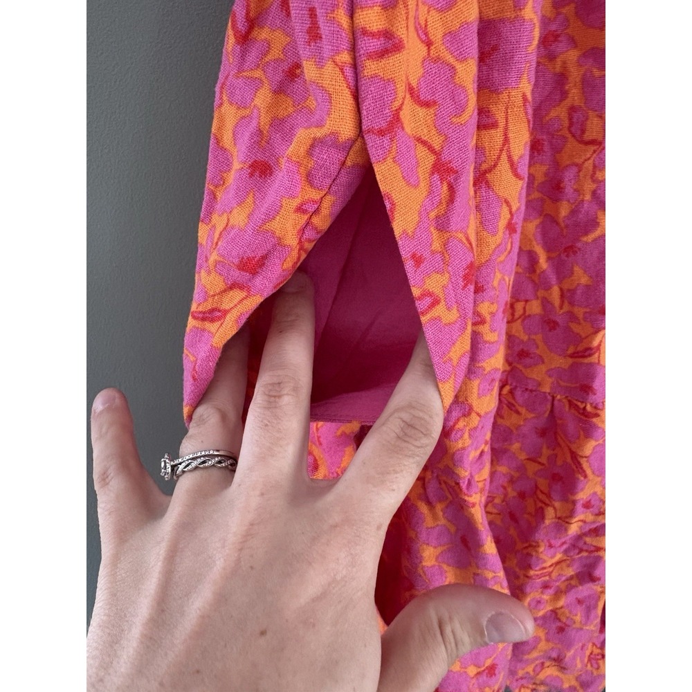 Universal Thread Women's XL Pink Orange Floral V-Neck Flutter Dress Pockets - Picture 5 of 6